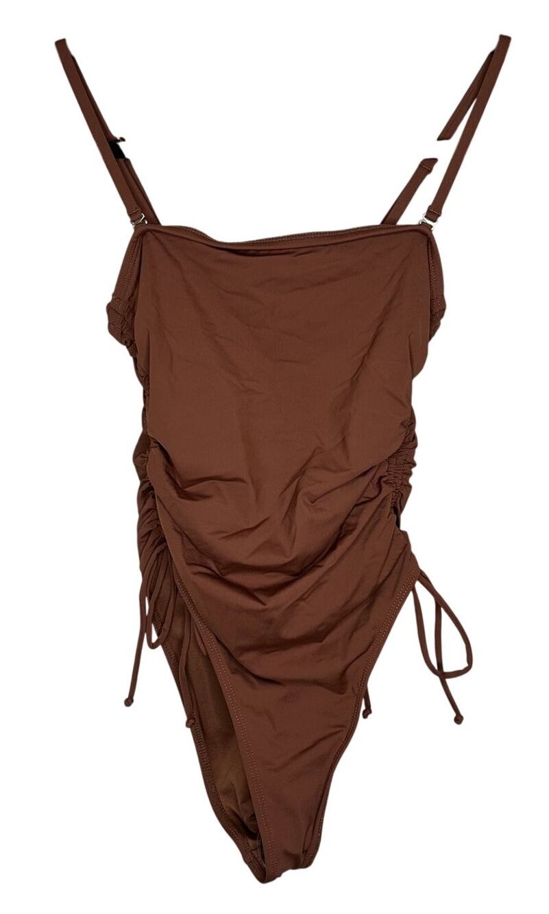 Yonique NWT Convertible One‎ Piece Swimsuit XS Brown Tummy Control Side Tie New